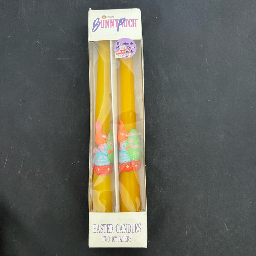 Vintage Easter Taper Candles Pair 10” Bunny Eggs